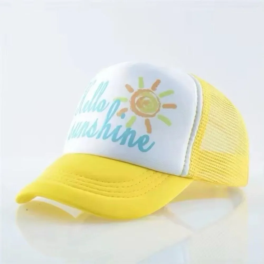 HELLO SUNSHINE Summer Beach Yellow Baby Toddler Trucker Hat 45-50cm 1-3 yrs NEW